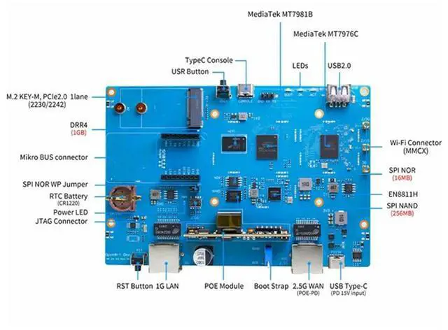 Main image of For Banana Pi Openwrt One Router Mediatek MT7981B 1GB DDR4 6 Gigabit Ethernet RJ45 Open Source Router Board