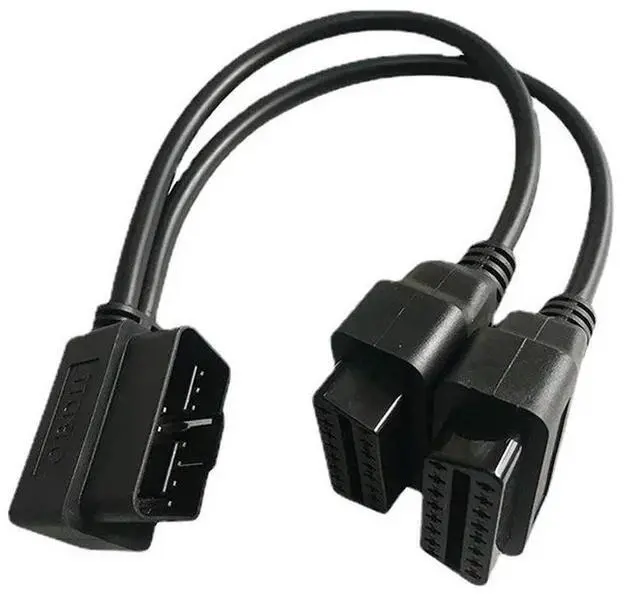 Alt view image 2 of 3 - 1 To 2 OBD Connector Adapter Cable, 30CM OBD2 16 Pin Cable Extension Splitter Male To Dual Female Y OBD 16Pin Cable