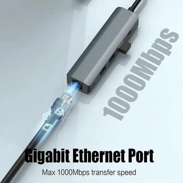 Alt view image 4 of 4 - USB C HUB USB-C Multiport Adapter Type C 3.1 USB 3.0 Data Transfer Gigabit Ethernet RJ45 1000Mbps Splitter for MacBook Pro Air