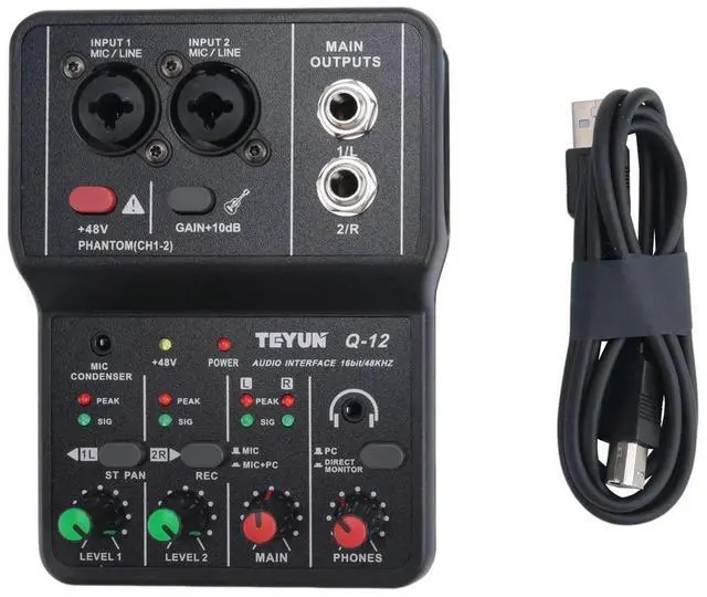 Alt view image 3 of 3 - TEYUN Q-12 Sound Card Audio Mixer Sound Board Console Desk System Interface 4 Channel 48V Power Stereo Computer Sound Ca Rich