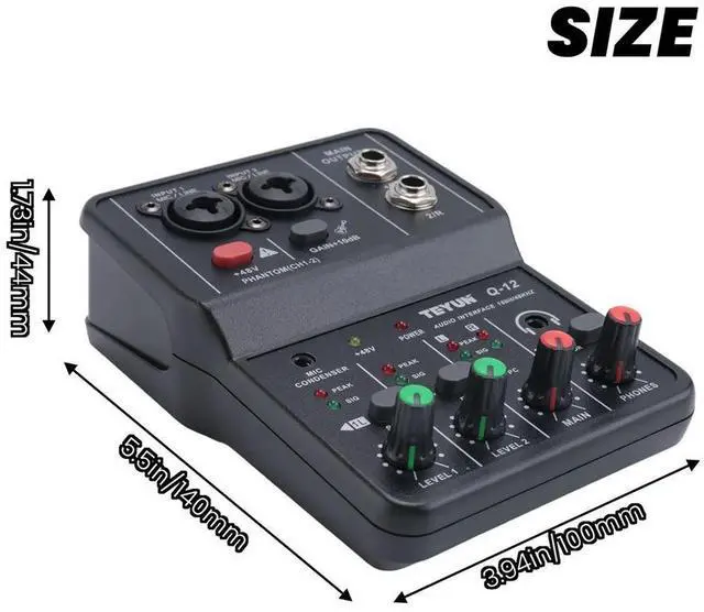 Alt view image 2 of 3 - TEYUN Q-12 Sound Card Audio Mixer Sound Board Console Desk System Interface 4 Channel 48V Power Stereo Computer Sound Ca Rich