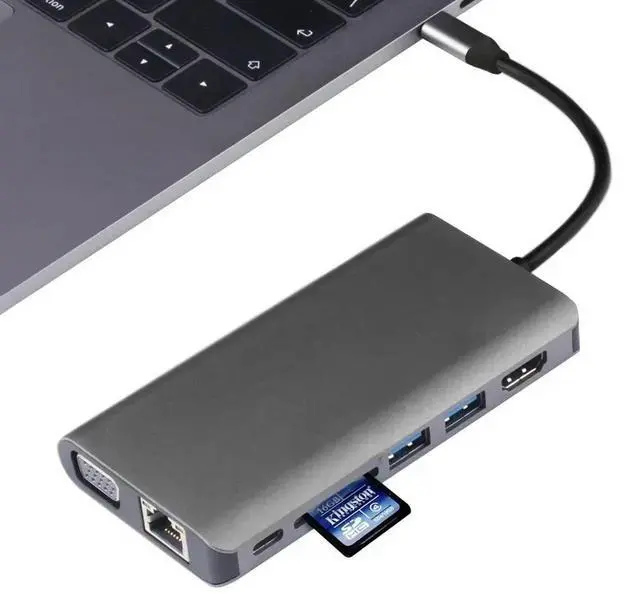 Alt view image 2 of 3 - 8 In 1 Multifunction Type - c Hub Adapter For Camera, Game Controlers, Keyboard, Tablet, , Dual USB Card Reader Converter