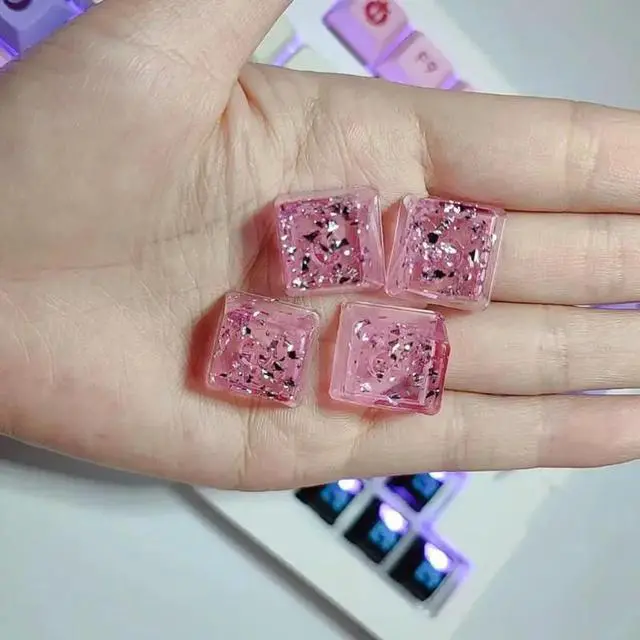 Alt view image 2 of 4 - Backlit Keycap Resin Personality Transparent Silver Foil OEM Height Pink Keycap for Gaming Keyboard