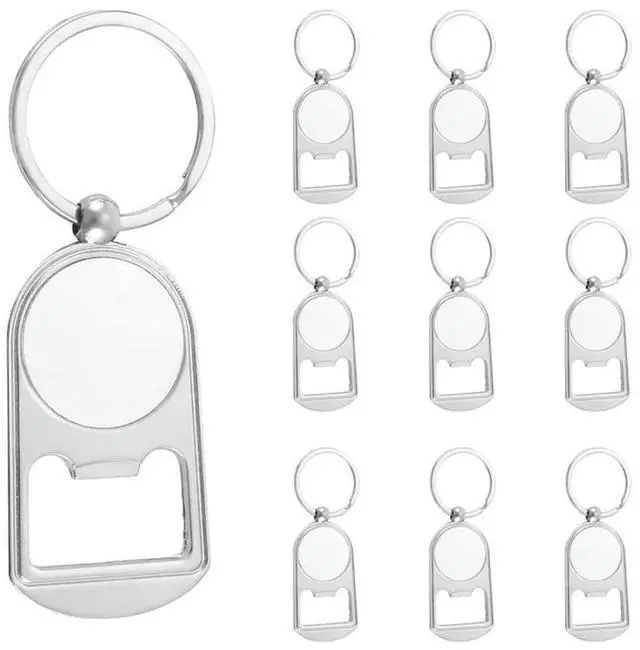 Alt view image 2 of 4 - 10 Pcs Sublimation Blank Keychain l Bottle Opener Blank Key Ring Heat Transfer Rectangular Sublimation Keychain