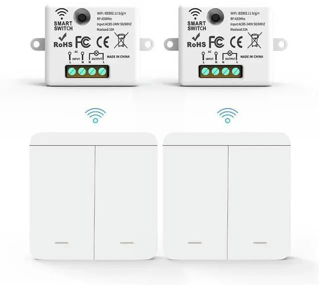 Alt view image 3 of 3 - 4PCS Wireless Light Wall Switch RF 433Mhz Relay Receiver With 2X 2Gang Panel Switch LED Remote Control For LED Lam