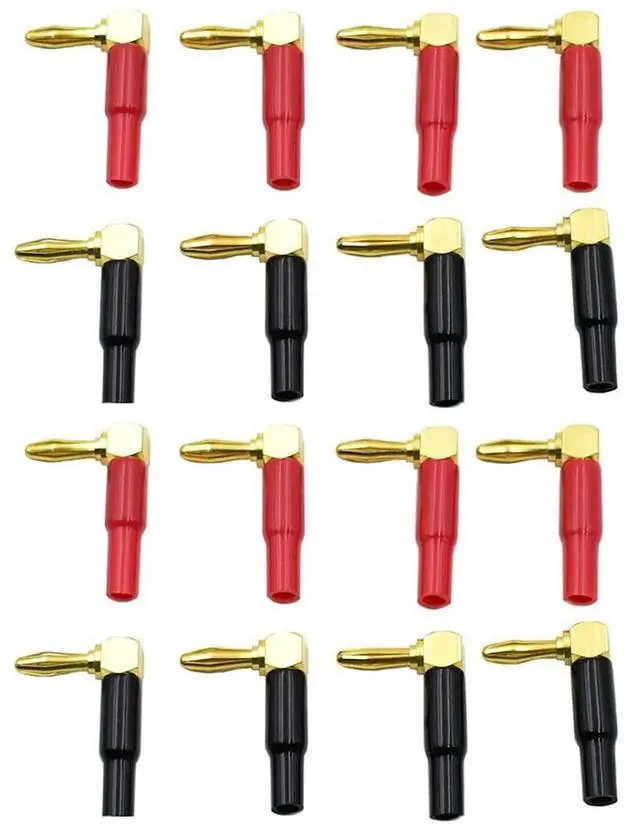 Alt view image 2 of 3 - 16Pcs 4Mm Banana Plug Speaker Wires Connector Adapter 24K Gold Plated Screw Type Pure Copper Right Angle Banana Pl