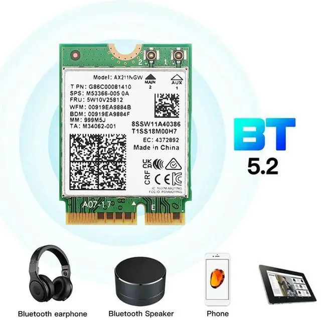 Alt view image 3 of 4 - AX211NGW+Dual Antenna 6E M.2 Key E CNVio2 2.4Ghz/5Ghz Wireless Network Card 802.11Ac Bluetooth 5.2 Adapter