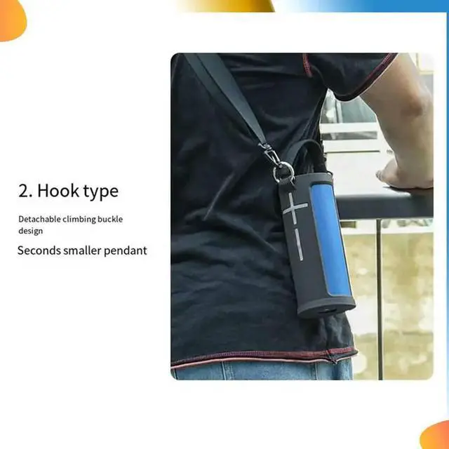 Alt view image 3 of 4 - For UE Boom 3 Bluetooth Speaker Protective Case Silicone Protective Case With Carabiner Hook Shoulder Strap B