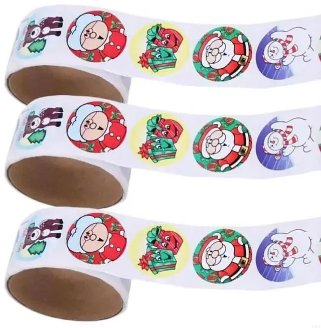 Alt view image 3 of 4 - 3 Rolls Round els Christmas Stickers Christmas els Self-Adhesive Stickers