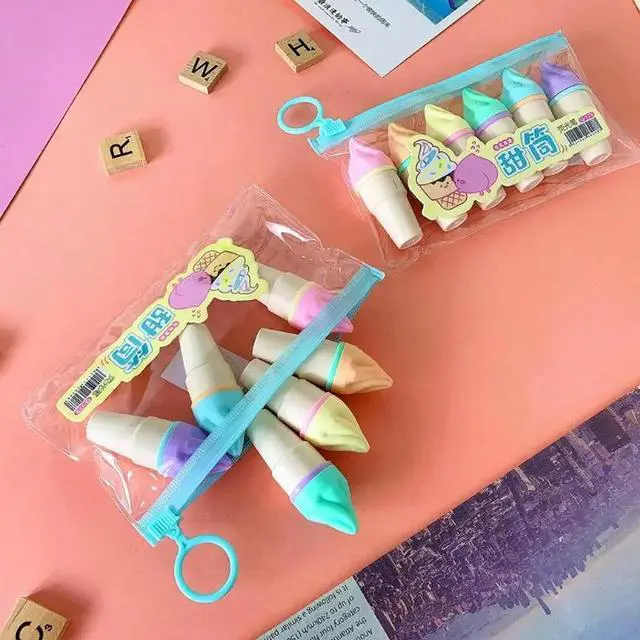 Alt view image 2 of 4 - 6pcs Mini Highlighter Pen Cartoon Ice Cream Fluorescent Marker Pens School Office Stationery Supply