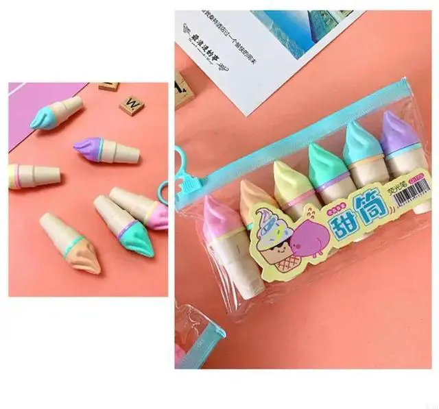Alt view image 4 of 4 - 6pcs Mini Highlighter Pen Cartoon Ice Cream Fluorescent Marker Pens School Office Stationery Supply