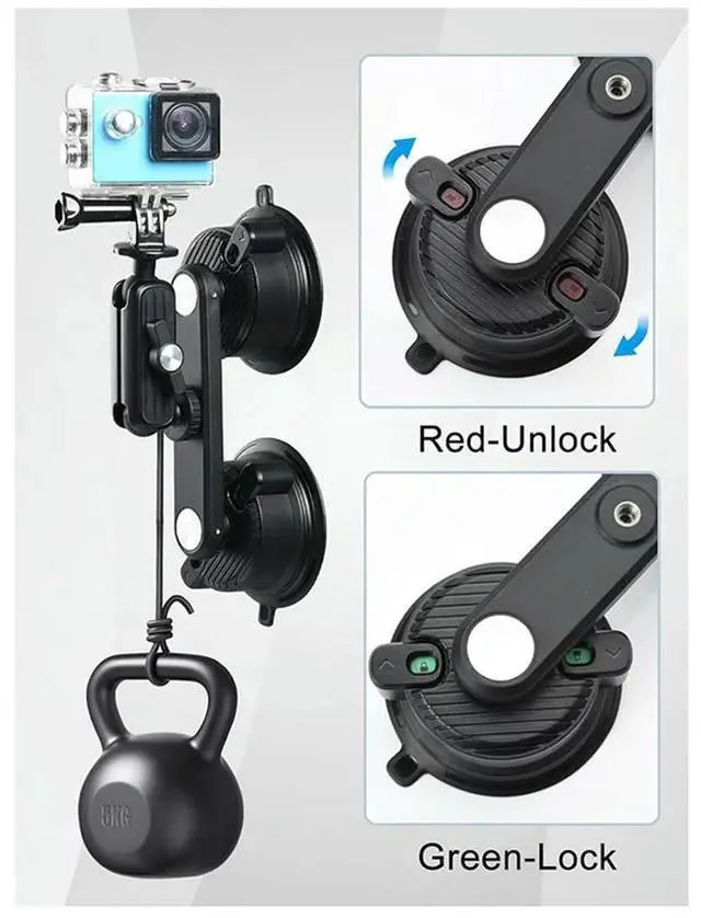 Alt view image 3 of 6 - Suction Cup Mount For Gopro,Camera- Car Window, Windshield 360° Rotation Double Suction Cup Mounting System