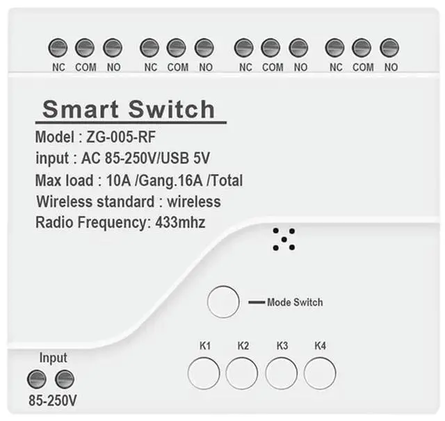 Main image of 4CH Zigbee Light Switch Module AC 85-250V RF433 Receive 10A Relays Work With Alexa Assistant,Tuya Life