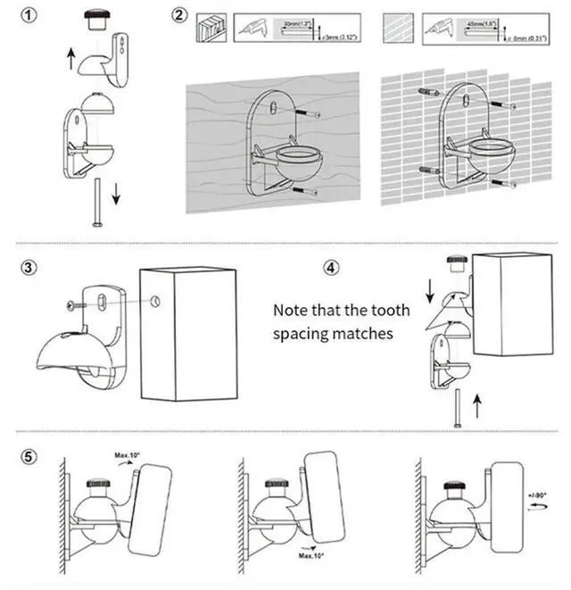 Main image of 6PCS Speaker Mount Wall Bracket Stand Surround Holder Adjustable Swivel And Tilt Angle Rotation