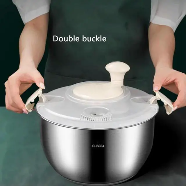 Alt view image 2 of 3 - 6L Salad Spinner Stainless Steel Large Vegetable Washer with PP Lid for Fruit Washer Pasta & Fries Spinner Salad Dryer