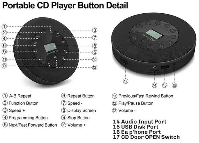 Alt view image 3 of 3 - Portable CD Player With Speaker Anti Skip For Car MP3 Compatibility Support Recording Built In Mic