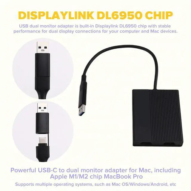 Main image of Displaylink 4K 60Hz USB C/USB 3.0 To Dual HDTV Dock Station MST Expansion Dock For Macos