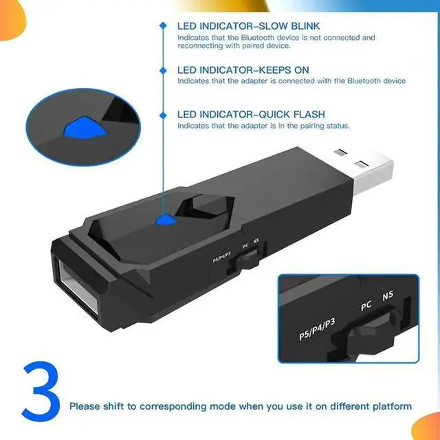 Alt view image 4 of 4 - Wireless USB Converter For PS5 PS4 PS3 Switch OLED Bluetooth Gamepad Game Controller Adapter Wired Controller Adapter
