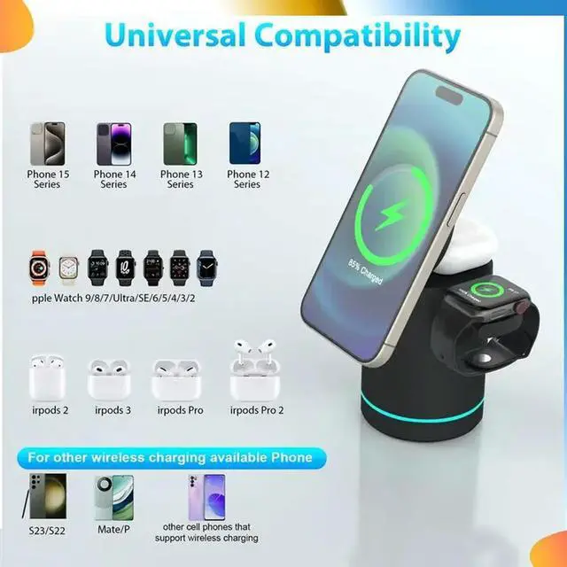 Alt view image 3 of 4 - 3 In 1 Foldable Magnetic Wireless Charger Stand For 15 14 13 Pro/Max Iwatch 3/2 Fast Charger Holder
