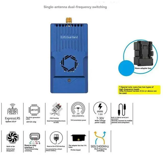 Alt view image 2 of 3 - C3 NANO GEMINI TX 915M/2.4G Dual-Frequency Switching With Nano To Micro-Adapter Box For FPV Long Range Drone DIY