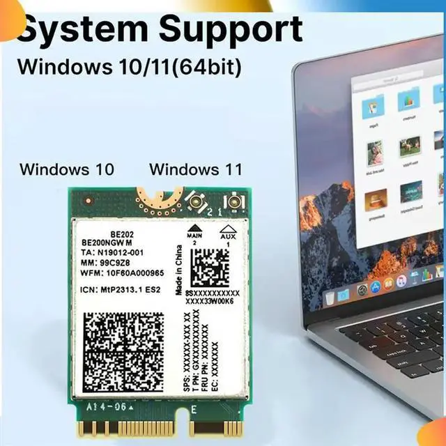 Alt view image 2 of 4 - BE202 7 Card +2X10db Antenna 2.4/5/6G Tri-Band 5374M Gigabit Card Bluetooth 5.4
