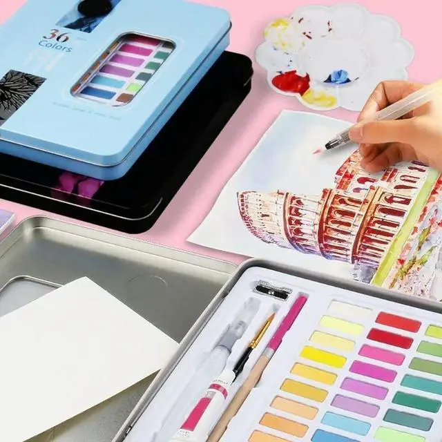 Alt view image 4 of 4 - 36 Colors Watercolor Paint with Paintbrush Water Pen Pencil and Bag for Beginner Watercolor Gouache Art Drawing