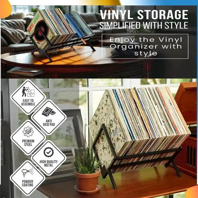 Alt view image 2 of 7 - Vinyl Record Holder Stand 100Lps-Easy Assembly Record Racks Sleek Matte Black LP Holder Stand