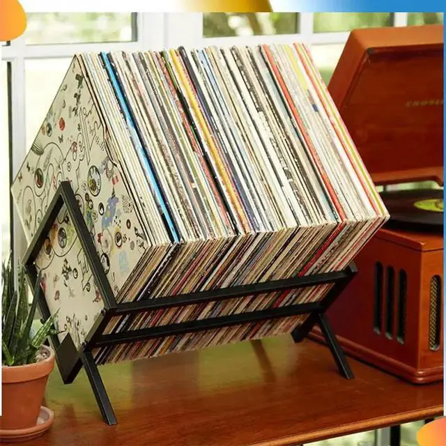 Alt view image 4 of 7 - Vinyl Record Holder Stand 100Lps-Easy Assembly Record Racks Sleek Matte Black LP Holder Stand