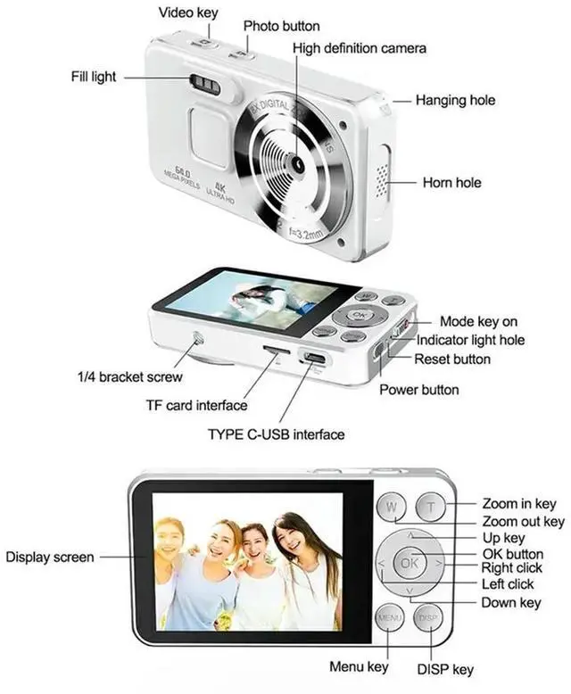 Main image of Video Camera Digital Camera 20MP CCD Autofocus 4K 18X Zoom Anti-Shake Compact With 32GB Card For Student Kids