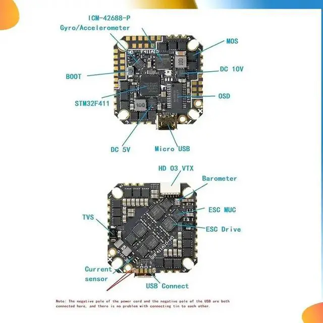 Alt view image 4 of 4 - GHF411 AIO-HD 40A F411 ICM42688P Flight Controller BLHELIS 40A 4In1 ESC 3-6S Forfpv Toothpick Ducted Drones DIY Parts