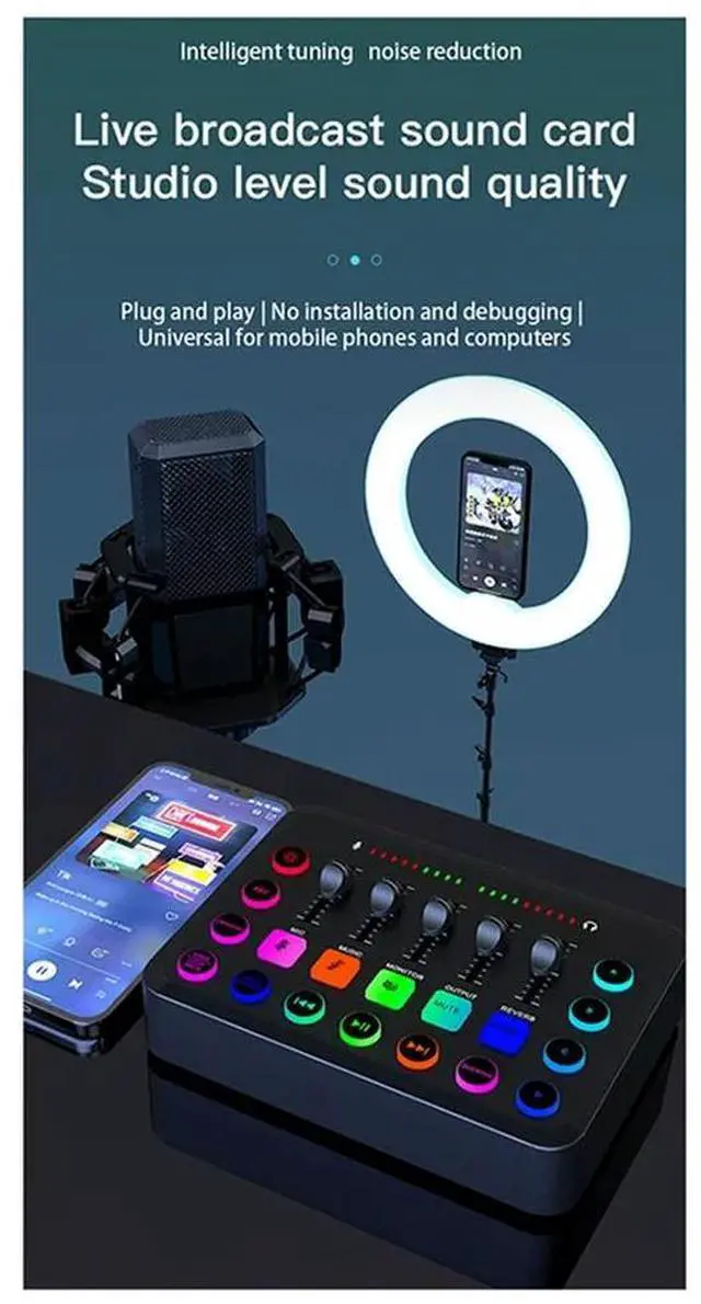 Alt view image 2 of 4 - 48V Live Sound Card F11 Streaming Set 5-Channel Mixer Sound Card Audio Mixer Studio For Game Voice Podcast Live Streaming