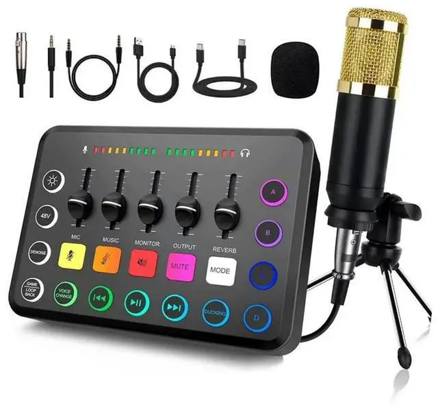 Main image of 48V Live Sound Card F11 Streaming Set 5-Channel Mixer Sound Card Audio Mixer Studio For Game Voice Podcast Live Streaming
