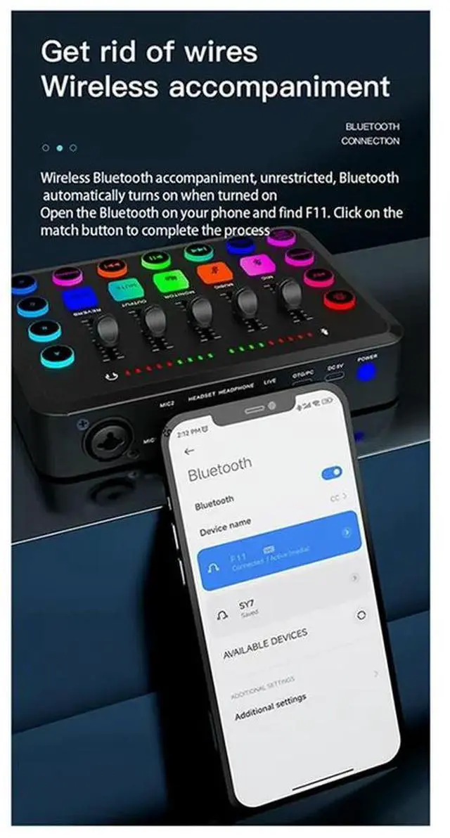 Alt view image 4 of 4 - 48V Live Sound Card F11 Streaming Set 5-Channel Mixer Sound Card Audio Mixer Studio For Game Voice Podcast Live Streaming