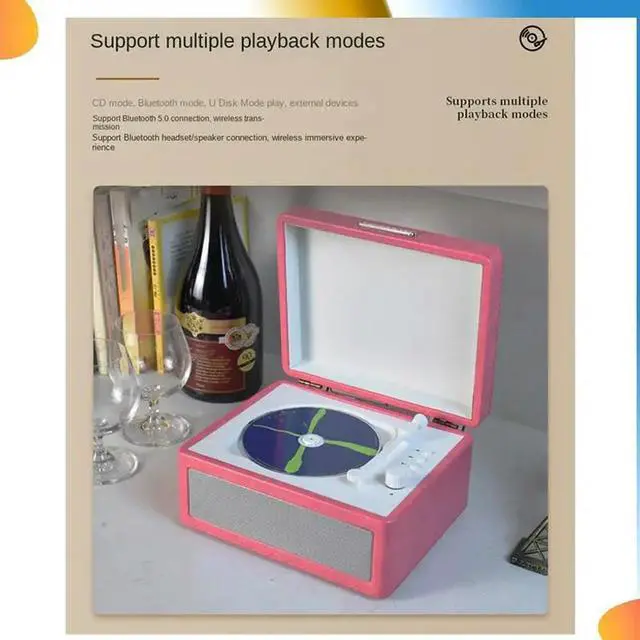 Main image of Portable Wireless Bluetooth Speaker, Multi-Functional Reprodutor CD Retro, Record Audio Player