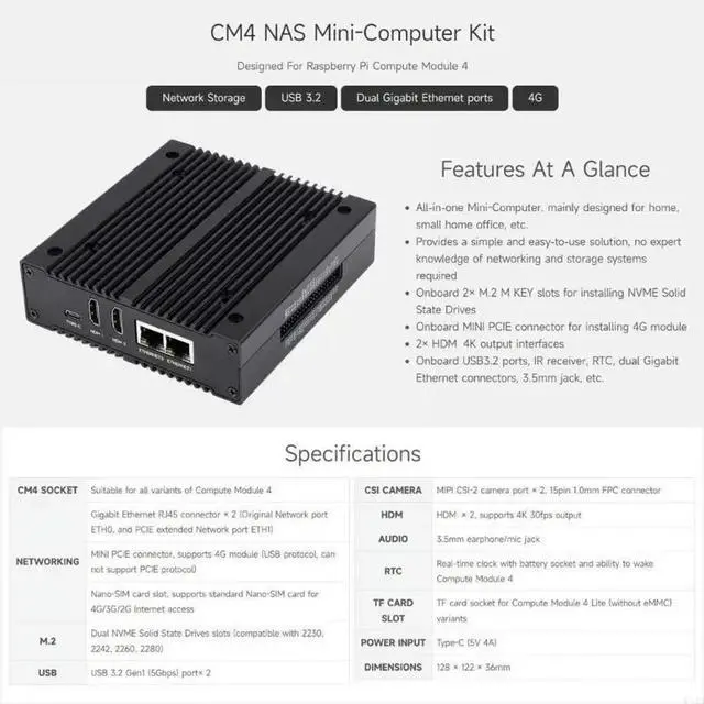Alt view image 4 of 7 - Multi-Purpose Mini-Computer for CM4 , 4G, l Case All-in-One Solution for Home/Office