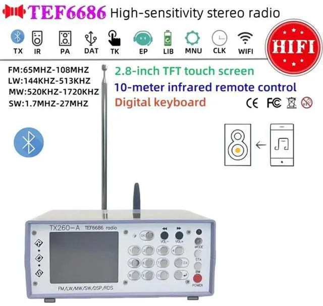 Alt view image 4 of 7 - RX260 TEF6686 Stereo Desktop Radio With Infrared Bluetooth Transmitter, Remote Control, High Sensitivity