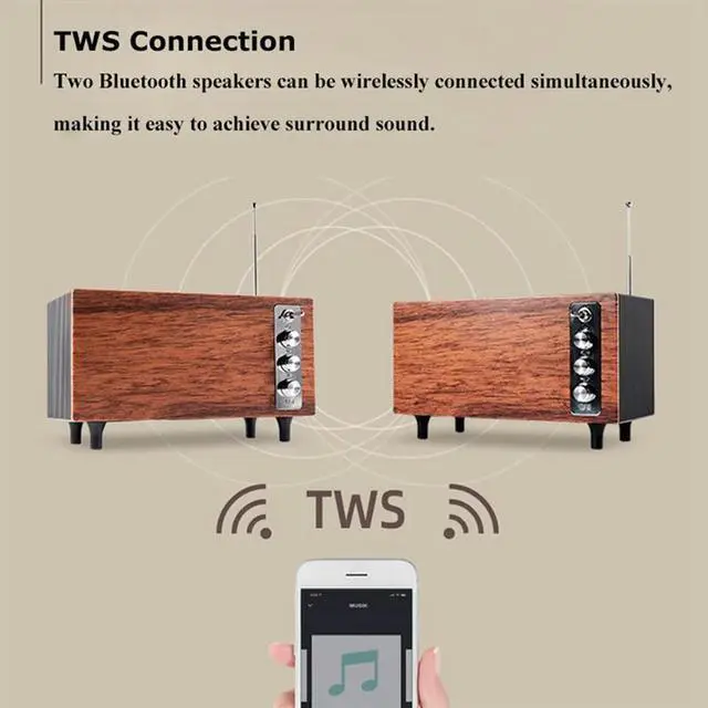 Alt view image 4 of 7 - Portable FM Radio Retro Classic Radios Wireless Bluetooth Speaker Desktop Bluetooth Soundbar Music Player