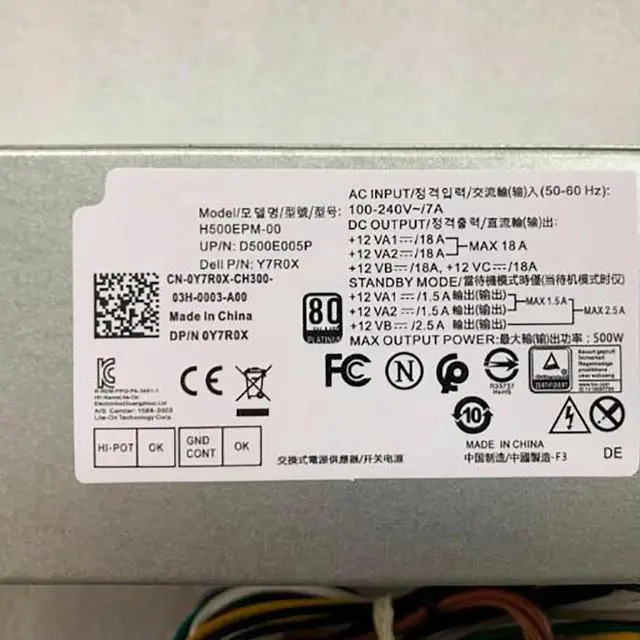 Alt view image 4 of 4 - For 5080 5090 3060 7080MT 500W Server Power Supply D500EPM-00 Y7R0X 5K7JB H500EPM
