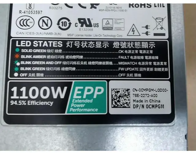 Alt view image 6 of 7 - R630 R730 R930 1100W For Server Power CMPGM TFR9V PR21C Y26KX L1100E-S1