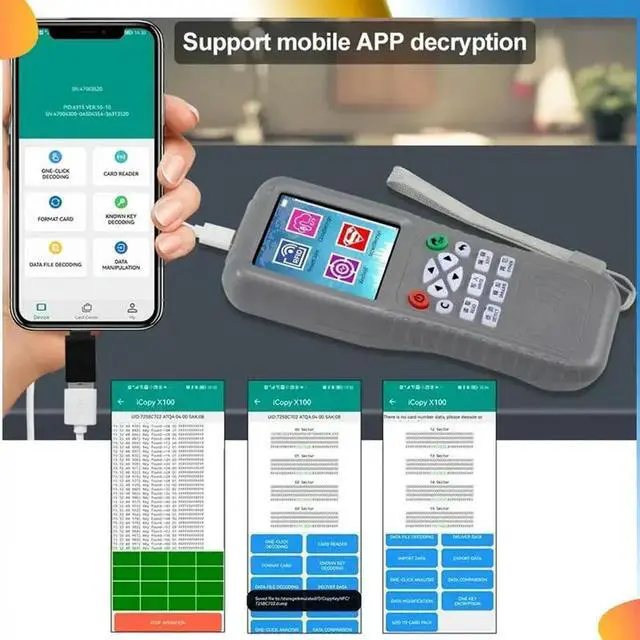 Alt view image 6 of 7 - RFID Copier Duplicator NFC Card Reader Writer 125Khz 13.56Mhz ID IC USB Programmer Mobile Phone Decode X5