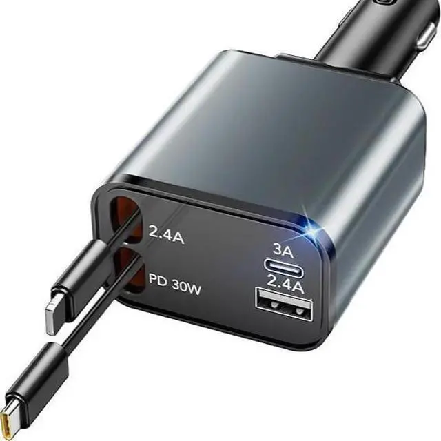 Alt view image 2 of 7 - DIXSG metal bending car charger is suitable for super fast charging, PD fast charging, car charging and retractable cable in one