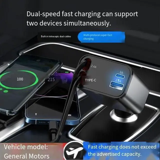 Alt view image 6 of 7 - DIXSG metal bending car charger is suitable for super fast charging, PD fast charging, car charging and retractable cable in one