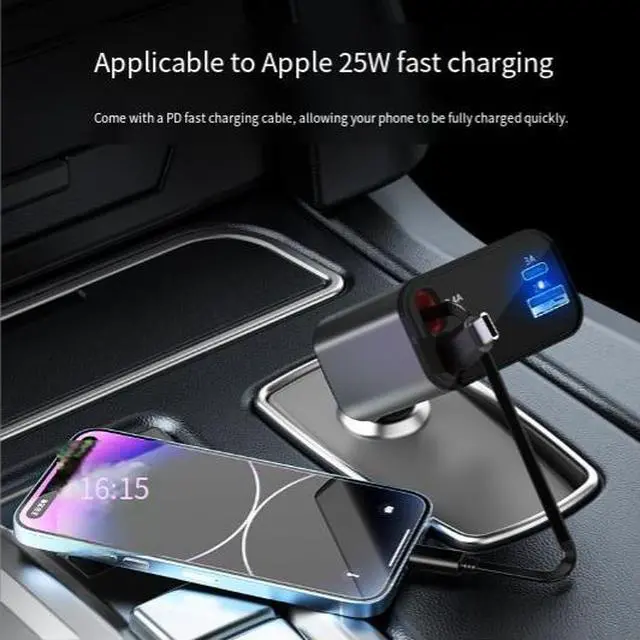Alt view image 5 of 7 - DIXSG metal bending car charger is suitable for super fast charging, PD fast charging, car charging and retractable cable in one