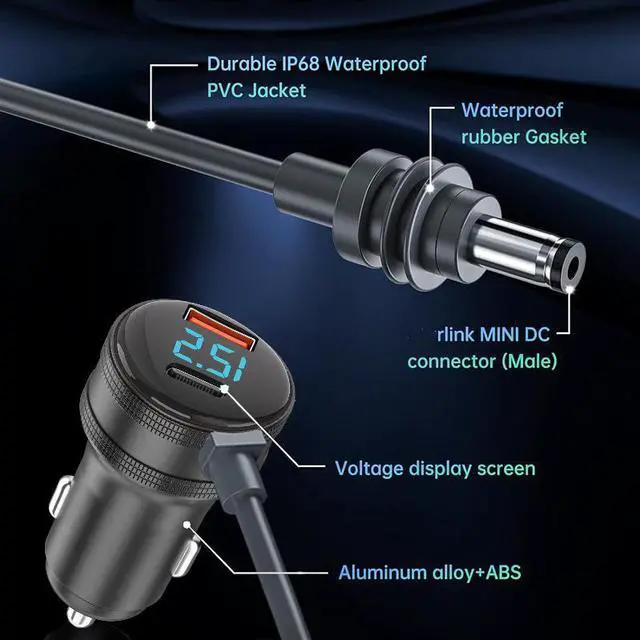 Alt view image 3 of 6 - DIXSG,The new Starlinki 4th generation mini digital display DC waterproof three-in-one car charger Starlink car power supply