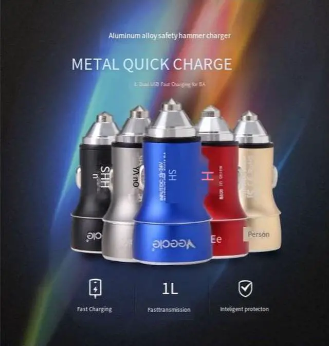 Alt view image 2 of 4 - DIXSG Mini Multi-functional Emergency metal Safety hammer Car Charger with dual usb bullet-head led car charger