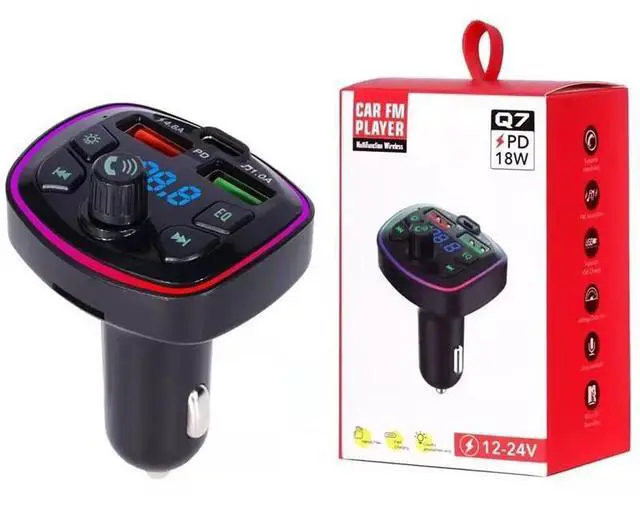 Alt view image 4 of 4 - DIXSG Q7 car charger, Bluetooth mp3 player, multi-functional ambient light, car cigarette lighter, pd fast charging