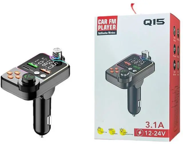 Alt view image 4 of 5 - DIXSG Q15 car mobile phone charger, Bluetooth player, MP3 digital display, EQ ambient light, car cigarette lighter, car charger
