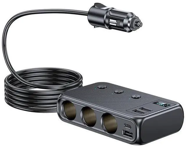Main image of DIXSG three-in-one car cigarette lighter features a multi-functional 3-USB and PD fast charging interface and a 128W car charger