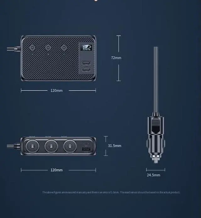 Alt view image 6 of 7 - DIXSG three-in-one car cigarette lighter features a multi-functional 3-USB and PD fast charging interface and a 128W car charger