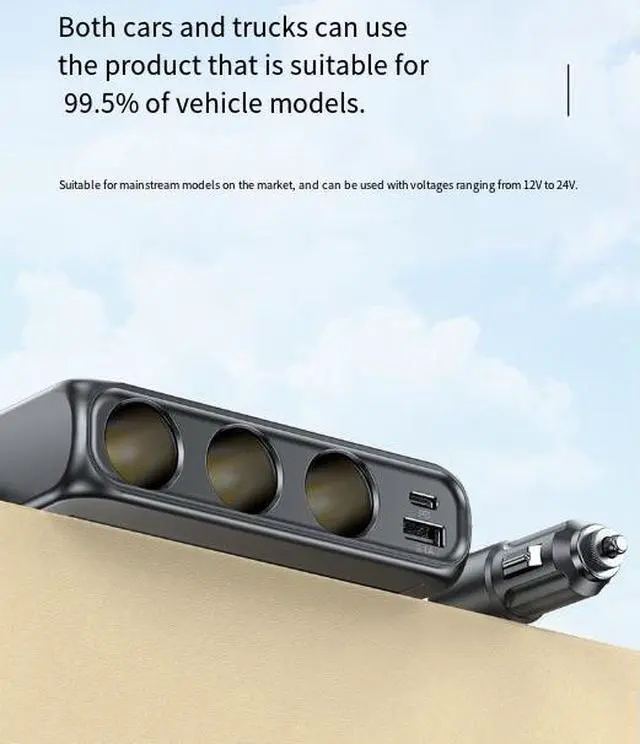 Alt view image 2 of 7 - DIXSG three-in-one car cigarette lighter features a multi-functional 3-USB and PD fast charging interface and a 128W car charger